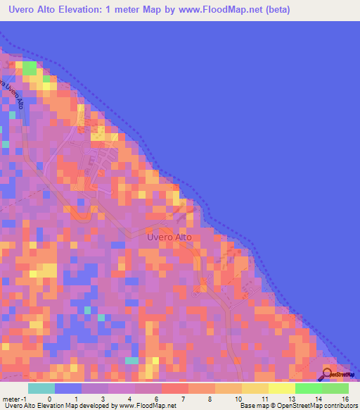 Uvero Alto,Dominican Republic Elevation Map