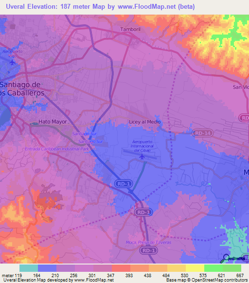 Uveral,Dominican Republic Elevation Map