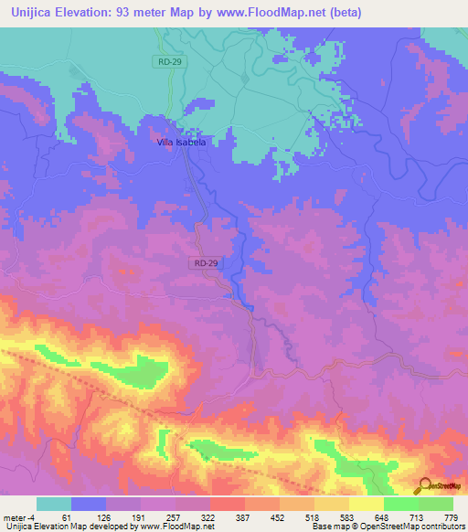 Unijica,Dominican Republic Elevation Map