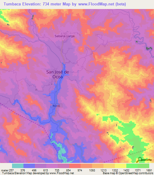 Tumbaca,Dominican Republic Elevation Map