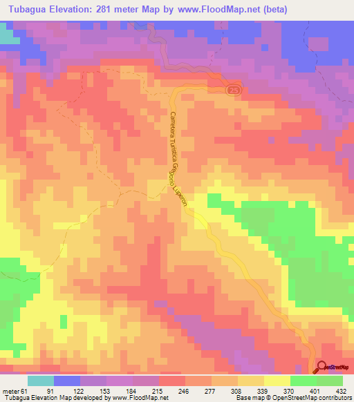 Tubagua,Dominican Republic Elevation Map