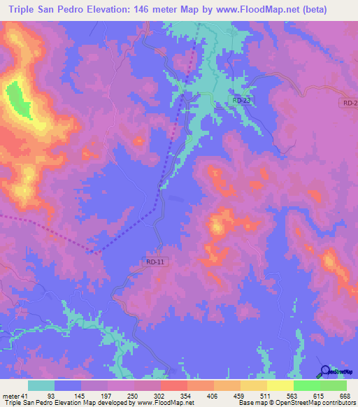 Triple San Pedro,Dominican Republic Elevation Map