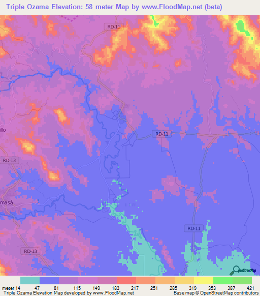 Triple Ozama,Dominican Republic Elevation Map