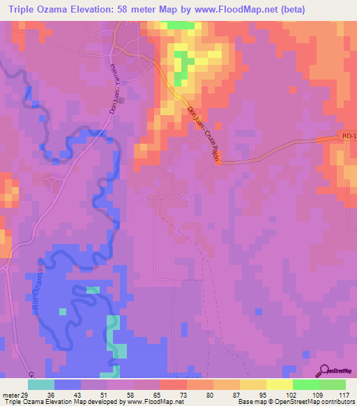 Triple Ozama,Dominican Republic Elevation Map