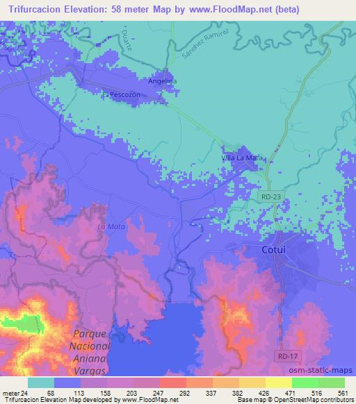 Trifurcacion,Dominican Republic Elevation Map