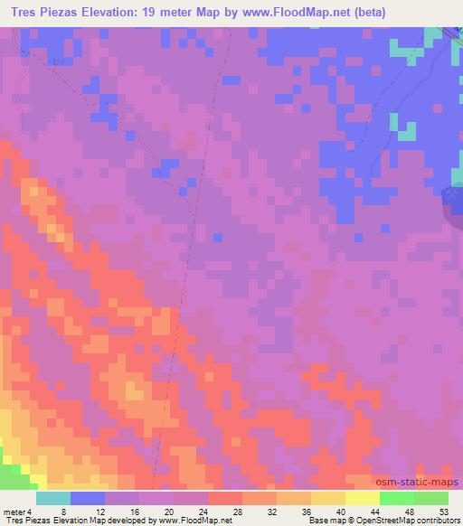 Tres Piezas,Dominican Republic Elevation Map