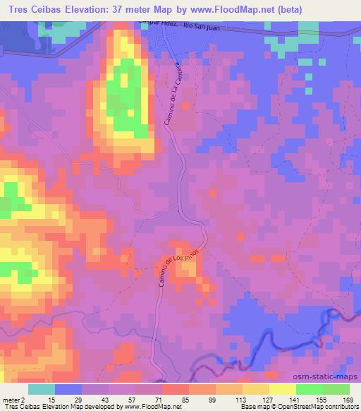 Tres Ceibas,Dominican Republic Elevation Map