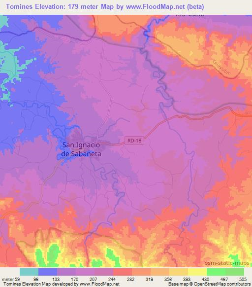 Tomines,Dominican Republic Elevation Map