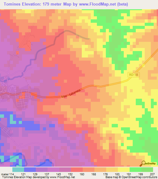 Tomines,Dominican Republic Elevation Map