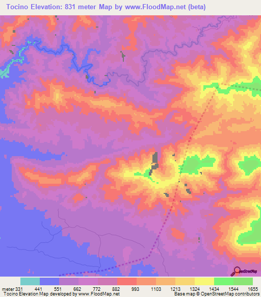 Tocino,Dominican Republic Elevation Map