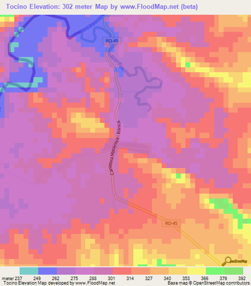 Tocino,Dominican Republic Elevation Map