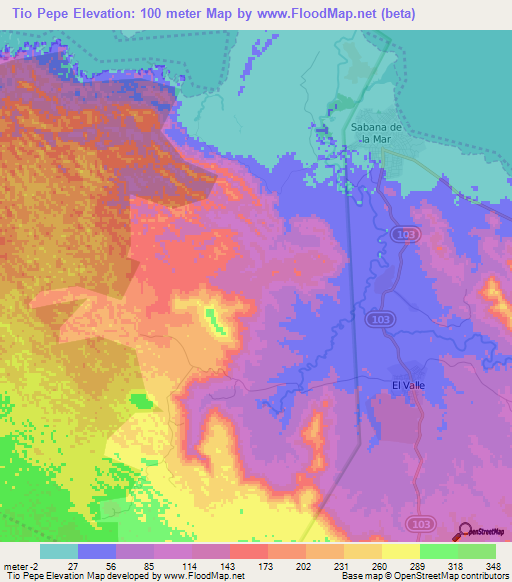 Tio Pepe,Dominican Republic Elevation Map