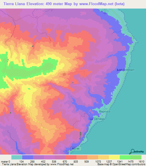 Tierra Llana,Dominican Republic Elevation Map