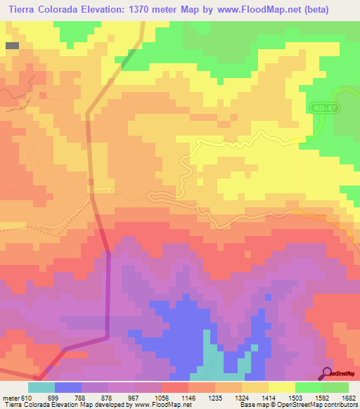 Tierra Colorada,Dominican Republic Elevation Map