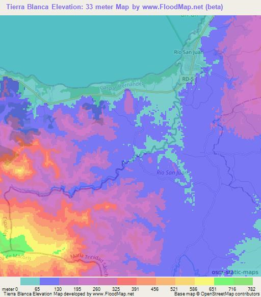 Tierra Blanca,Dominican Republic Elevation Map