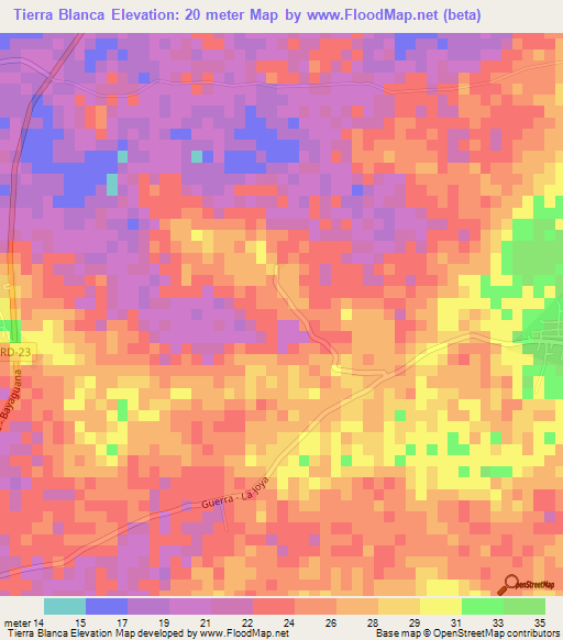 Tierra Blanca,Dominican Republic Elevation Map