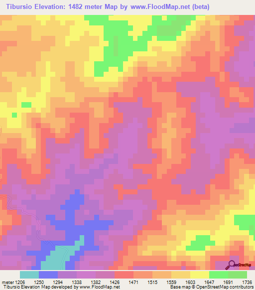 Tibursio,Dominican Republic Elevation Map