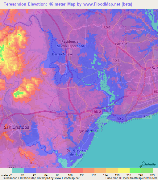 Teresandon,Dominican Republic Elevation Map
