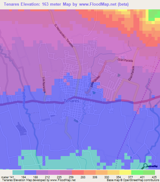 Tenares,Dominican Republic Elevation Map