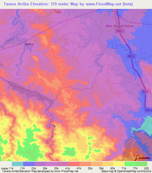 Tavera Arriba,Dominican Republic Elevation Map