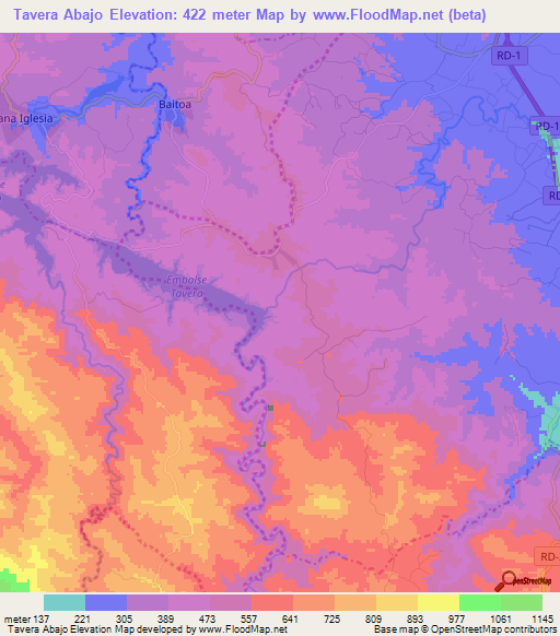 Tavera Abajo,Dominican Republic Elevation Map