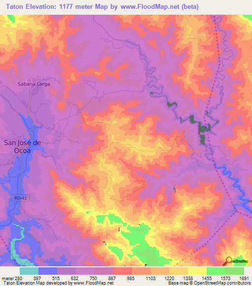 Taton,Dominican Republic Elevation Map