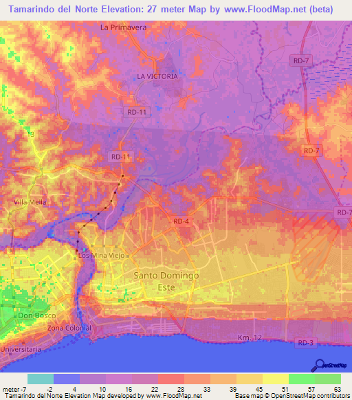 Tamarindo del Norte,Dominican Republic Elevation Map