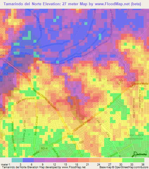 Tamarindo del Norte,Dominican Republic Elevation Map