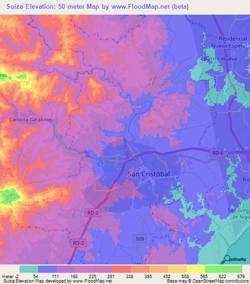 Suiza,Dominican Republic Elevation Map