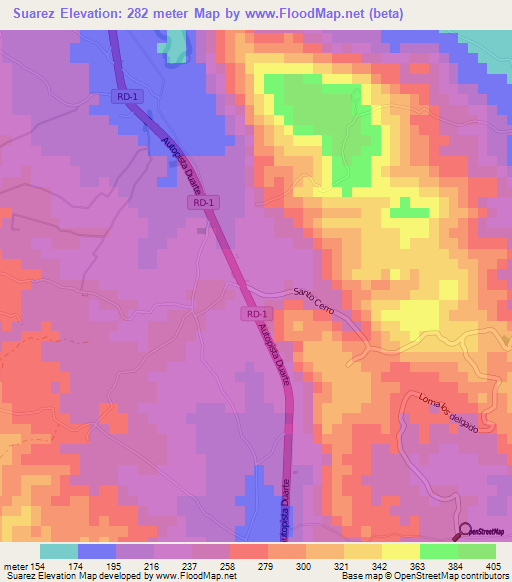 Suarez,Dominican Republic Elevation Map