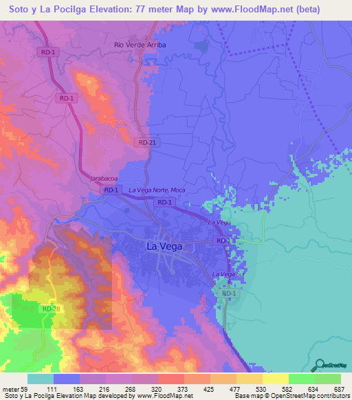 Soto y La Pocilga,Dominican Republic Elevation Map