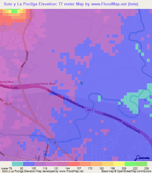 Soto y La Pocilga,Dominican Republic Elevation Map