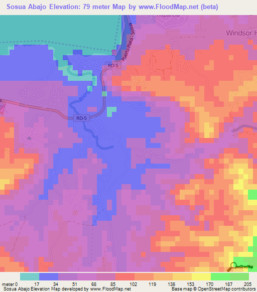 Sosua Abajo,Dominican Republic Elevation Map