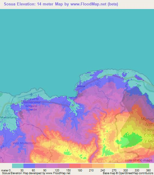 Sosua,Dominican Republic Elevation Map