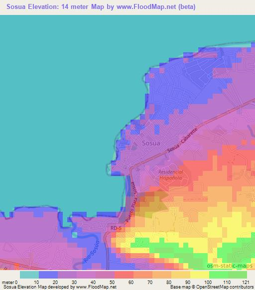 Sosua,Dominican Republic Elevation Map