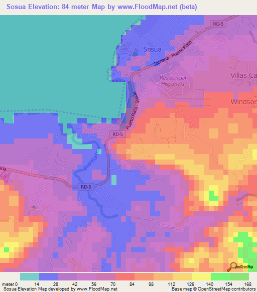 Sosua,Dominican Republic Elevation Map