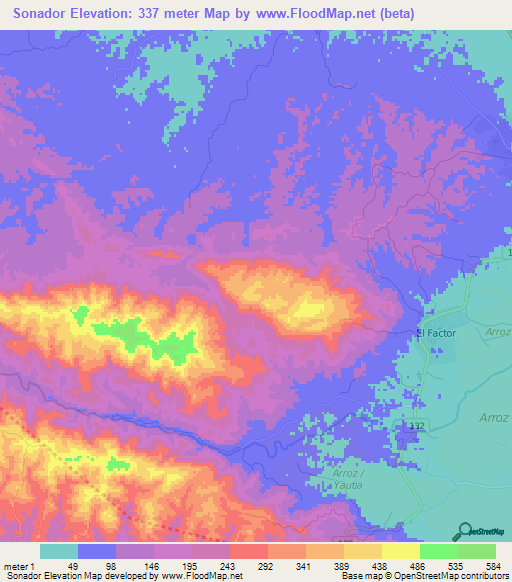 Sonador,Dominican Republic Elevation Map