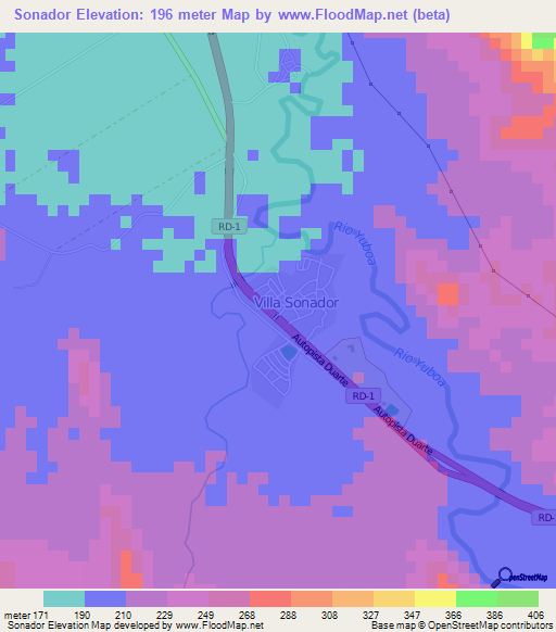 Sonador,Dominican Republic Elevation Map