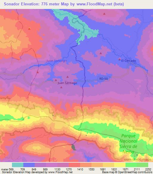 Sonador,Dominican Republic Elevation Map