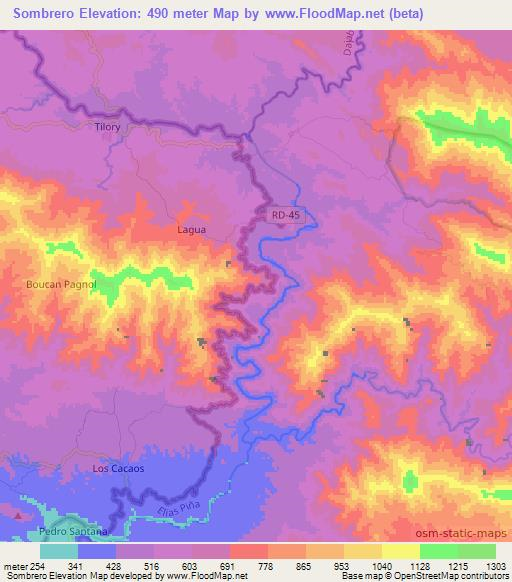 Sombrero,Dominican Republic Elevation Map