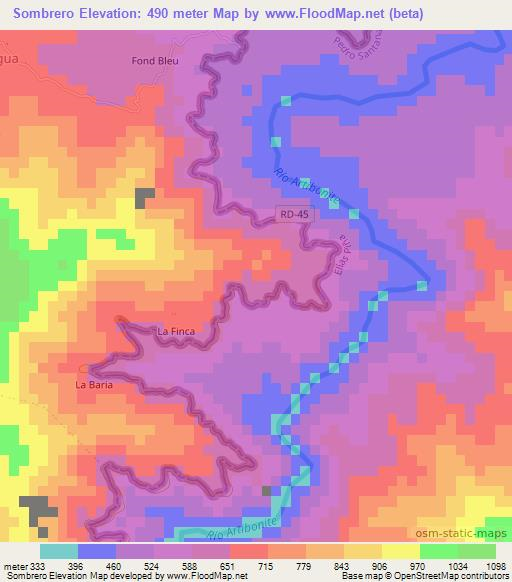 Sombrero,Dominican Republic Elevation Map