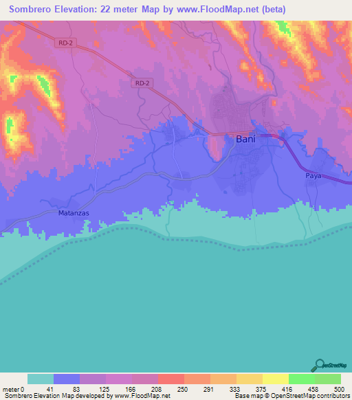 Sombrero,Dominican Republic Elevation Map