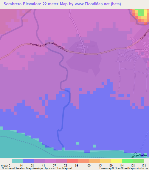 Sombrero,Dominican Republic Elevation Map