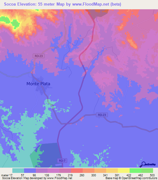 Socoa,Dominican Republic Elevation Map