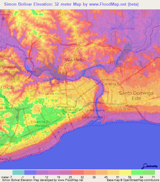 Simon Bolivar,Dominican Republic Elevation Map