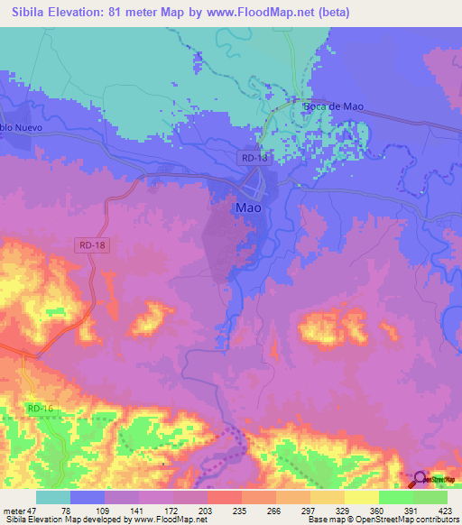 Sibila,Dominican Republic Elevation Map