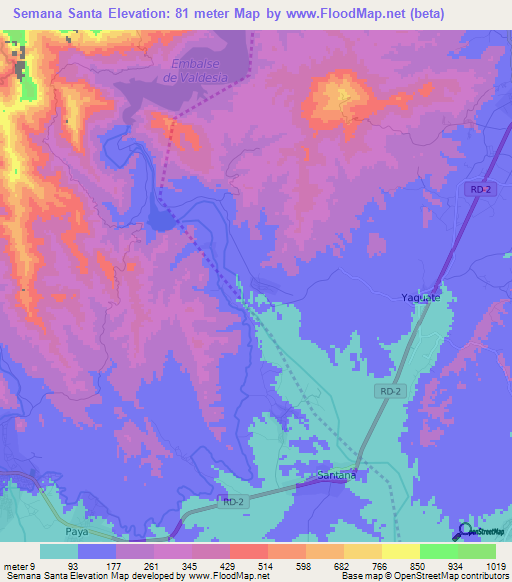 Semana Santa,Dominican Republic Elevation Map