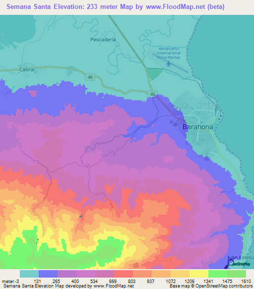 Semana Santa,Dominican Republic Elevation Map