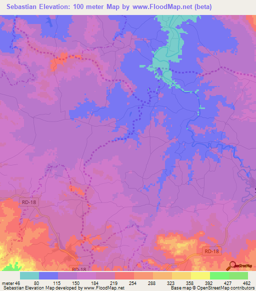 Sebastian,Dominican Republic Elevation Map