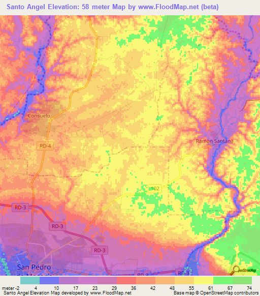 Santo Angel,Dominican Republic Elevation Map